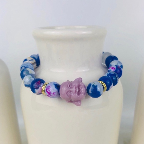 GEMSTONE | Fire Agate Buddha Beaded Bracelet - Picture 1 of 2